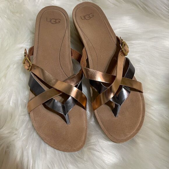 UGG gold wedge cork sandals, size 10‎ - Picture 11 of 13
